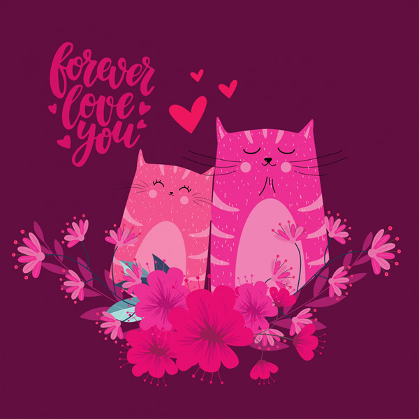 猫咪情侣和花卉