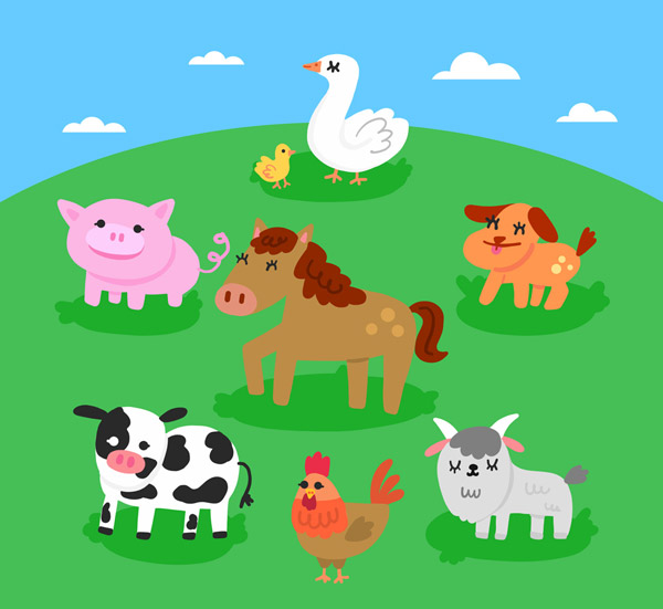 草地上的农场动物