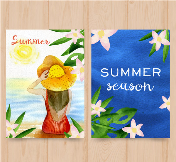 水彩绘夏季卡片
