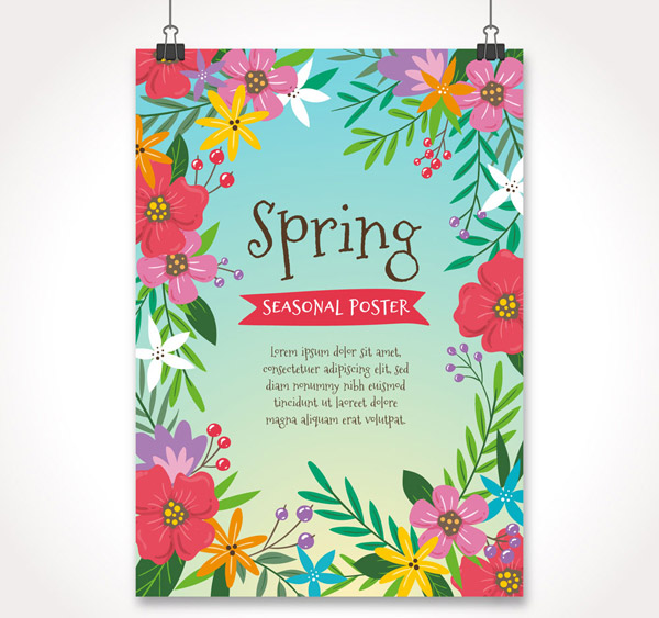 彩色春季花卉海报