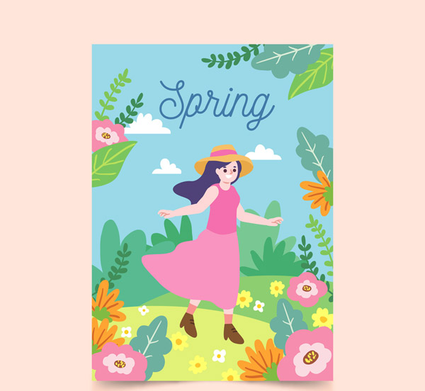春季郊外女子卡片
