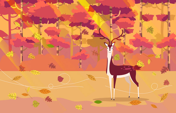 秋季风中的森林鹿
