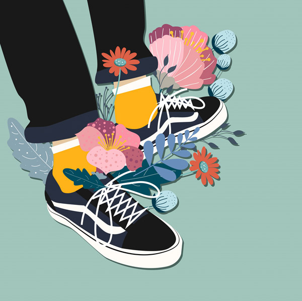 创意板鞋和花卉