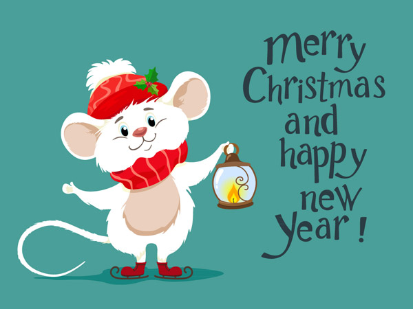 圣诞新年提风灯老鼠