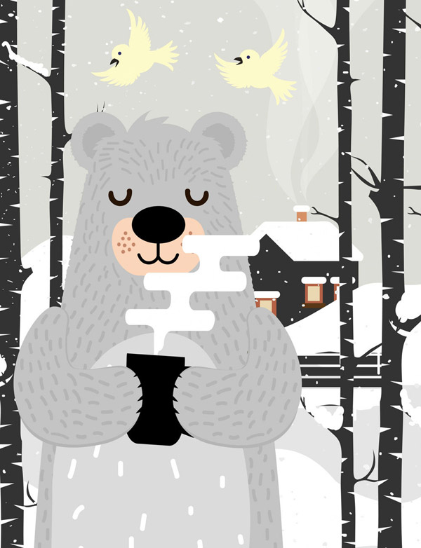 冬季喝热茶的熊