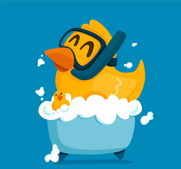 卡通洗澡的小黄鸭