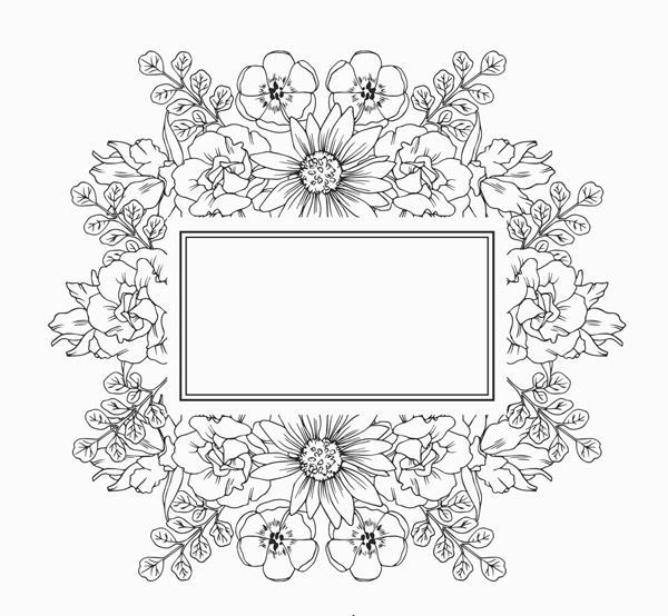手绘无色花卉框架