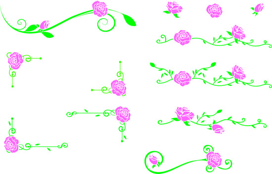 0点关键词:玫瑰花藤蔓花纹矢量图,玫瑰花,藤蔓,植物花纹,装饰花边