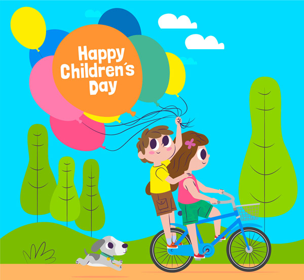 儿童节骑单车的孩子