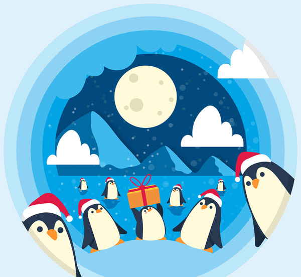 冰川圣诞企鹅群