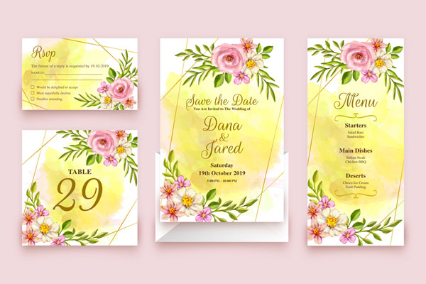 粉色花卉婚礼卡片