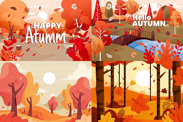 秋季树木插画