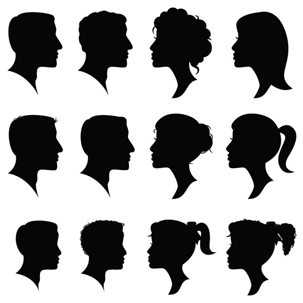 12个人物头像剪影矢量素材,eps格式,人物,头像,男子,女子,剪影,短发