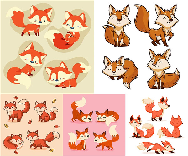 0点关键词:多种姿态的可爱小狐狸主题矢量素材,卡通,动物,狐狸,可爱