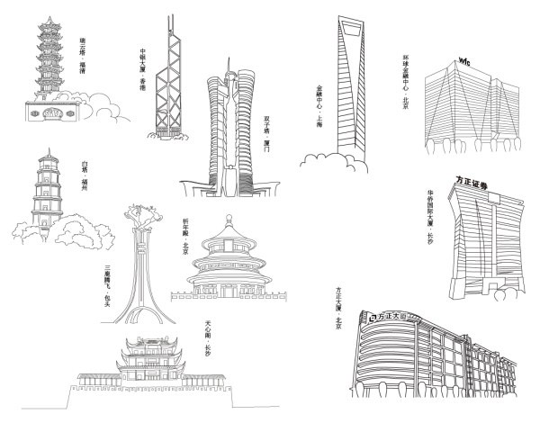 知名建筑线稿_素材中国sccnn.com