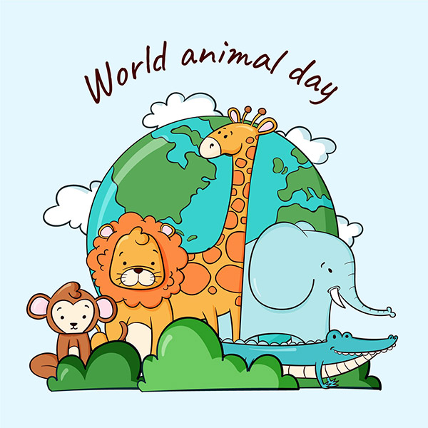 世界动物日手绘插图