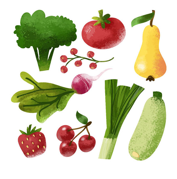 水彩蔬菜和水果