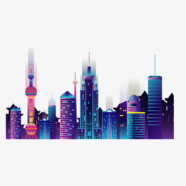 上海夜幕建筑插画
