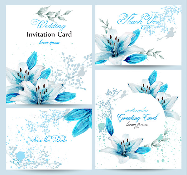 蓝百合水彩婚礼卡片