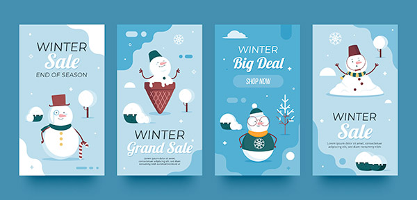 平面冬季销售矢量卡片