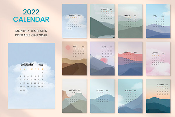 2022矢量风景日历模板