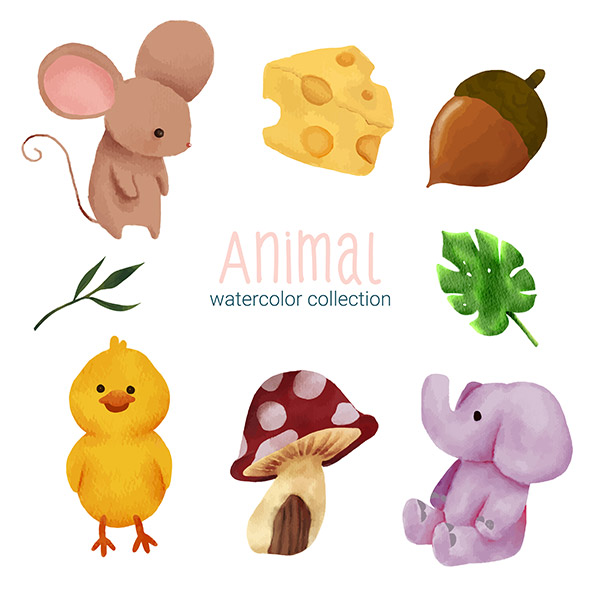 水彩动物矢量插图