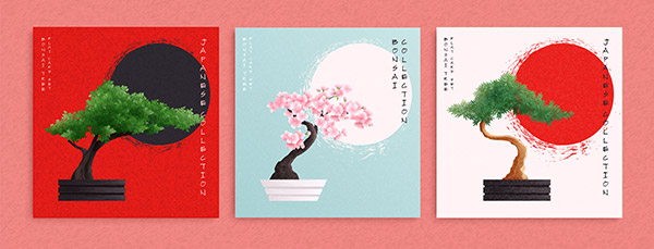 日式盆栽植物卡片