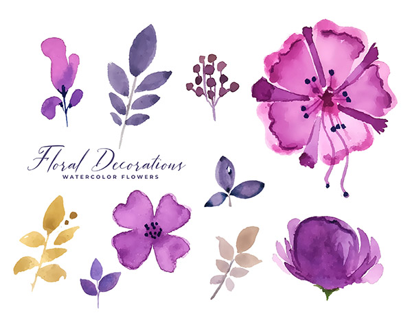 紫色水彩花朵矢量