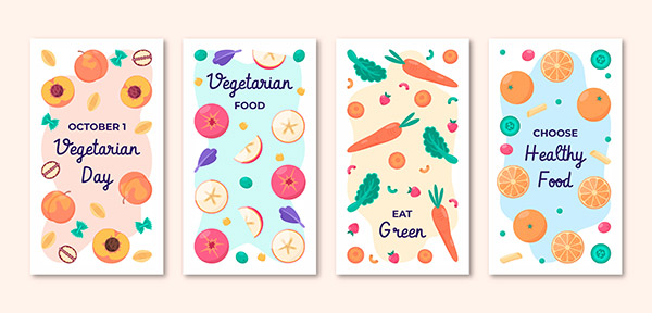 健康素食矢量卡片模板
