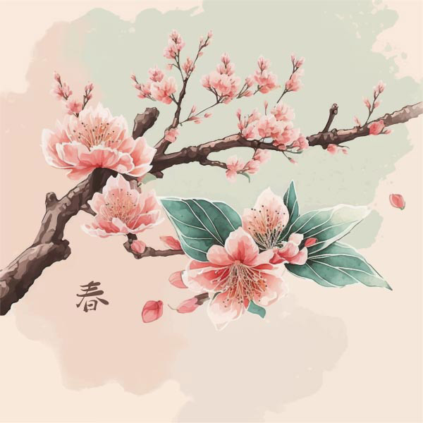 春天水彩桃花插图