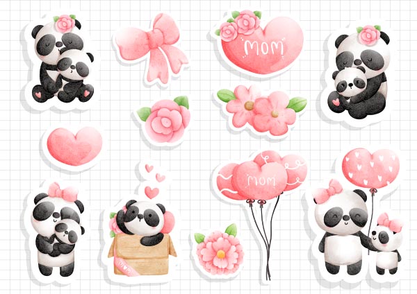 可爱熊猫卡通贴纸