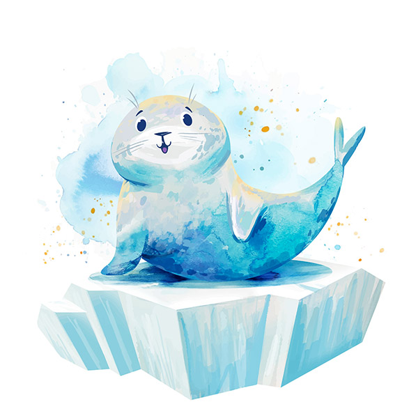 蓝色水彩海狮矢量插画