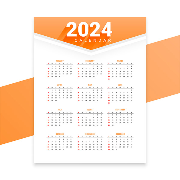 2024橙色极简日历