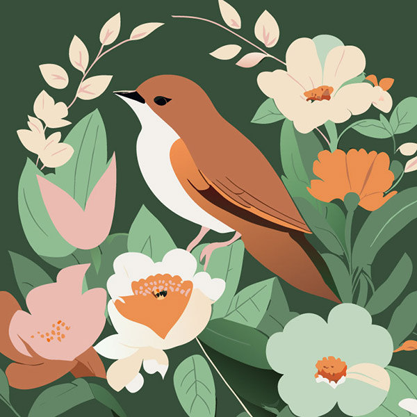鸟和花矢量插图