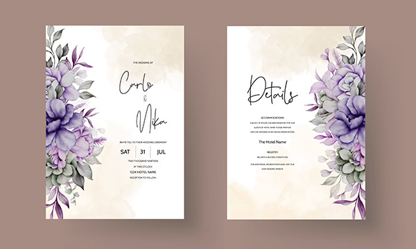 灰紫色花朵婚礼邀请函