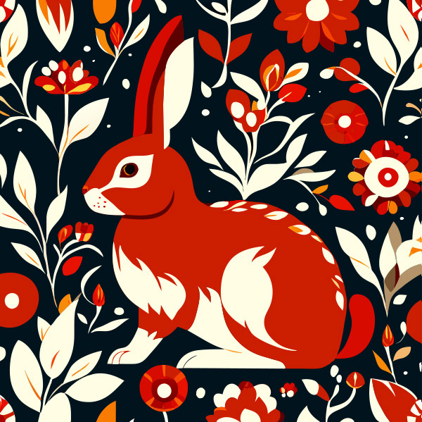 复古兔子花纹图案