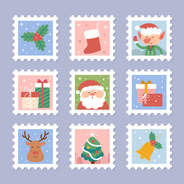 圣诞节卡通邮票矢量