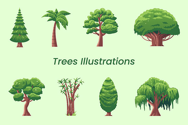 多类型绿植树木插画