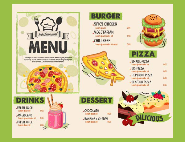 手绘披萨甜品餐厅菜单