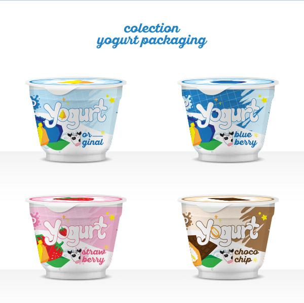 4种口味酸奶包装矢量