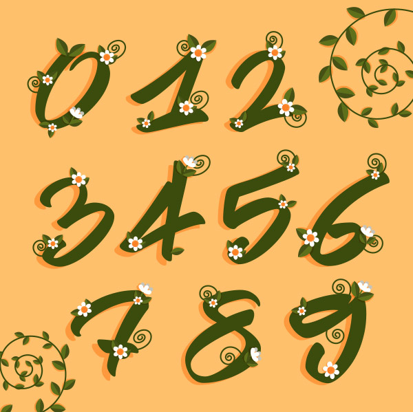 绿叶花卉装饰斜体数字