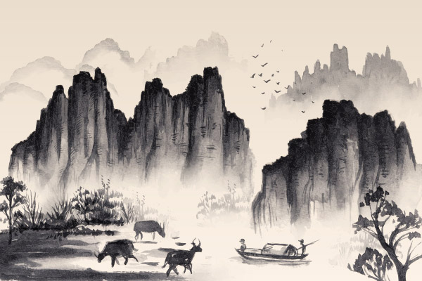 中式古风水墨画