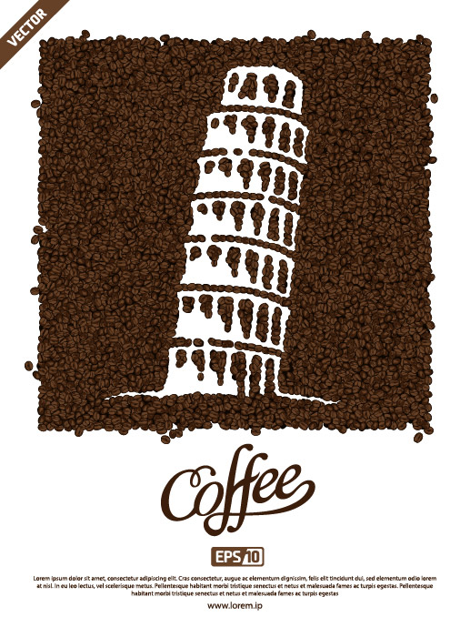 咖啡豆组成的斜塔