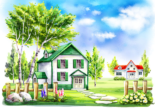 树林里的房子插画