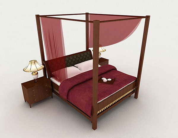 中式双人床3d模型