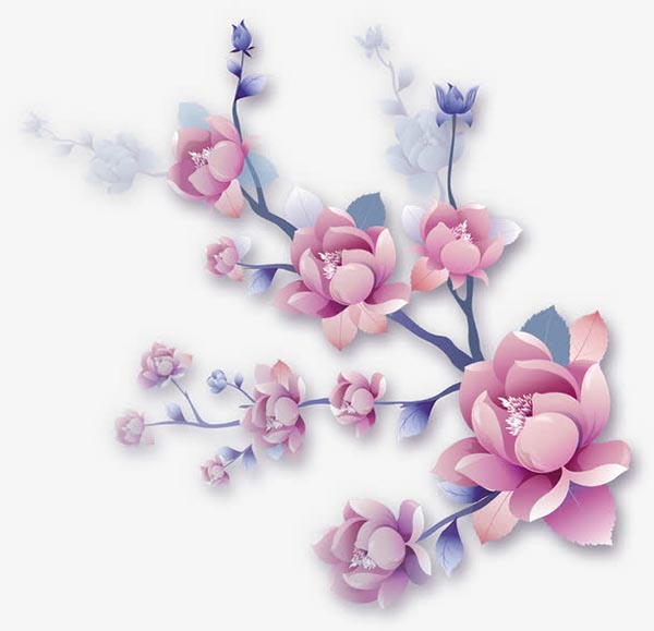 粉色手绘花朵树枝