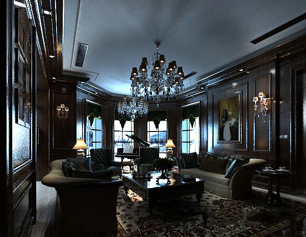 美式别墅客厅模型