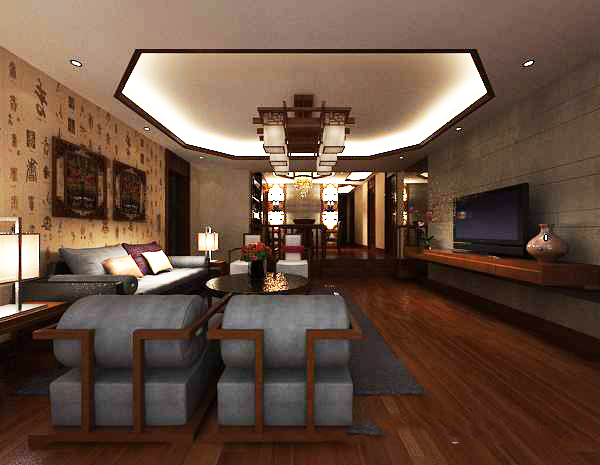 中式家居客厅模型