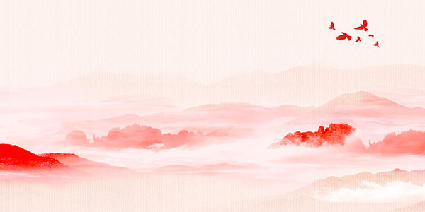 红色水墨风大气山河背景