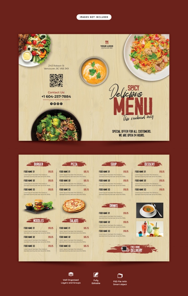 餐厅折页菜单模板
